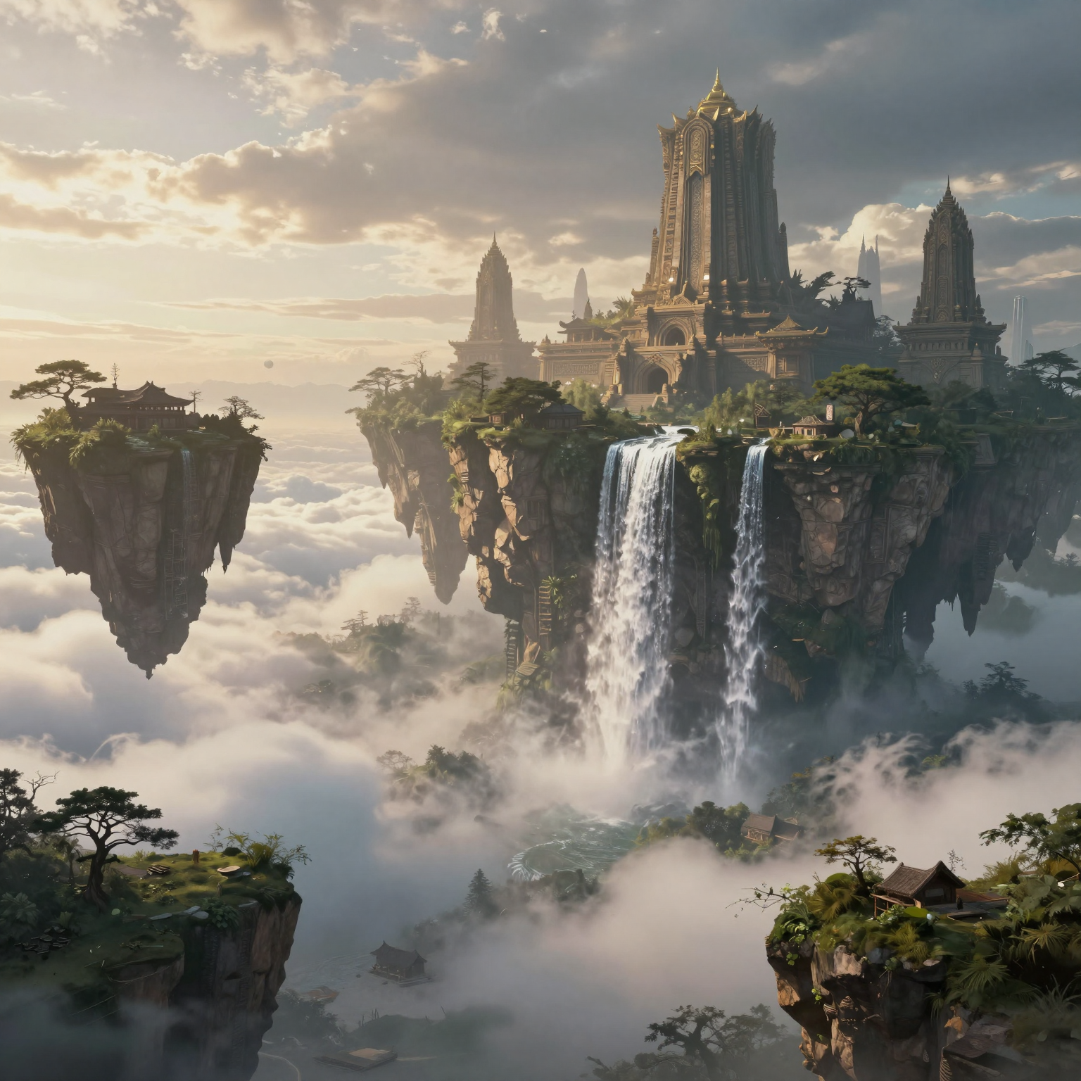 Z-Image AI generation demo: fantasy landscape of floating islands with cascading waterfalls